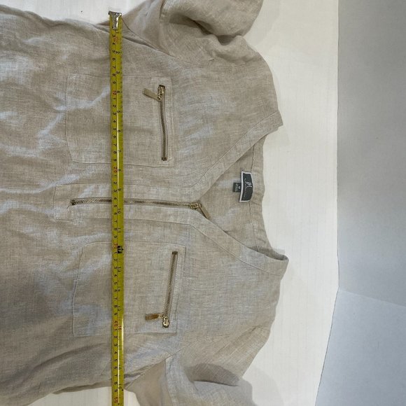 JM Collection V Neck Beige Linen Half Zip Quarter Sleeve Shirt Medium - Picture 4 of 7